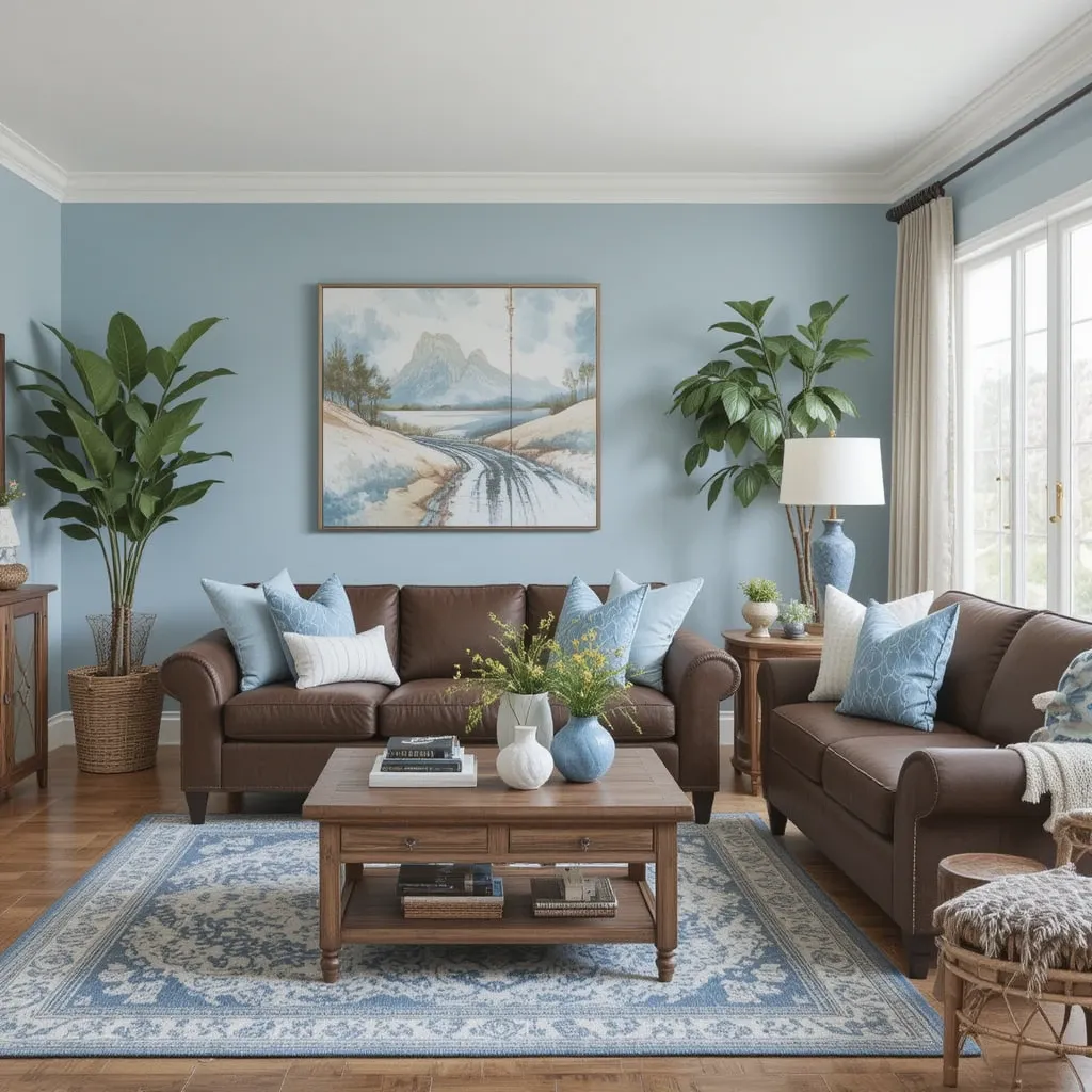 Sky Blue Accents with Chocolate Brown Furniture