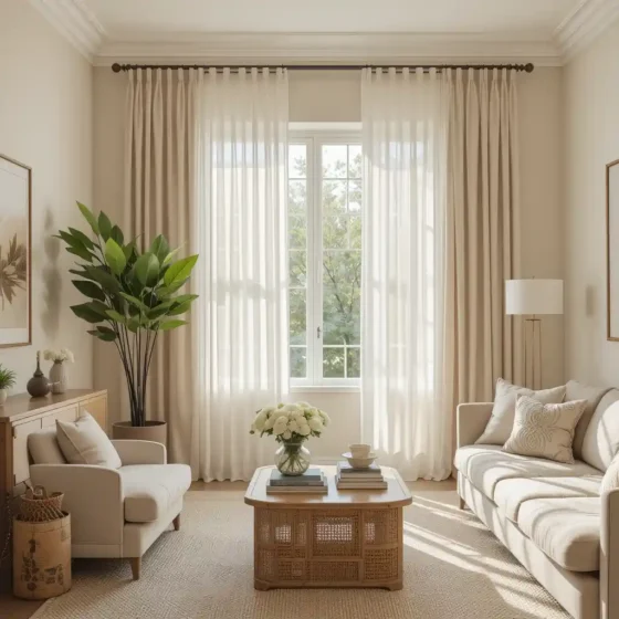 Soft Beige with Sheer Curtains