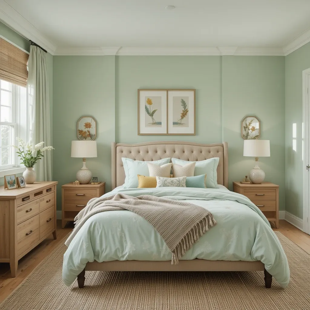 Soft Mint Green with Warm Wood Accents