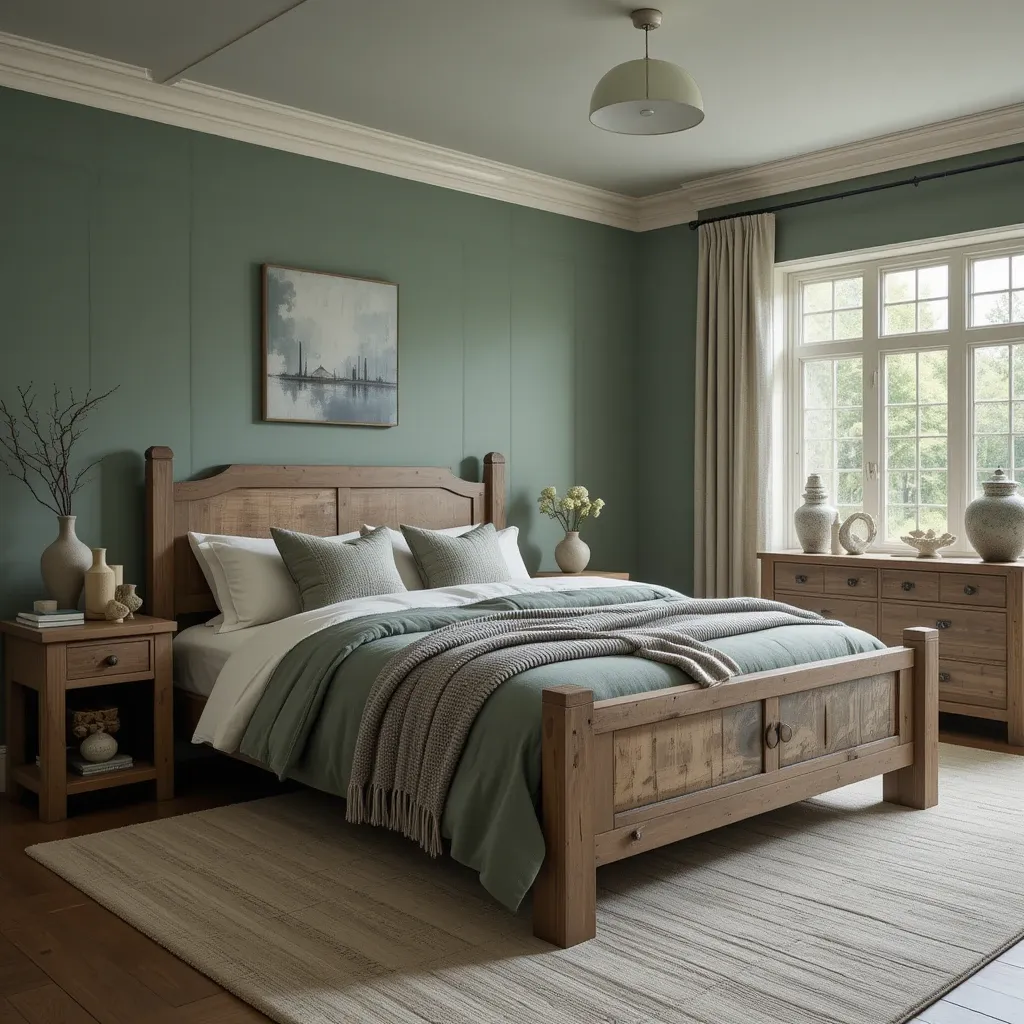 Soft Moss Green and Warm Grey with Rustic Wood