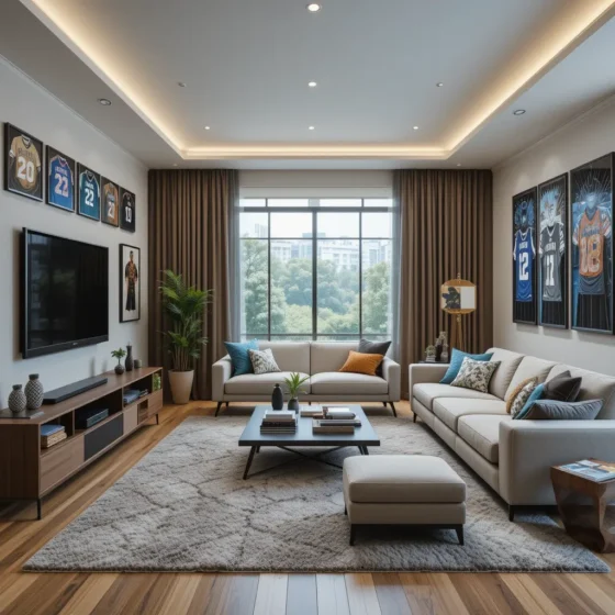 Sports-Themed Lounge with Memorabilia
