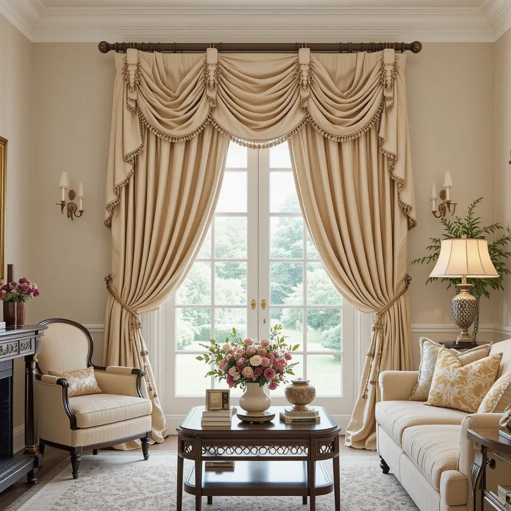Swag Beige Curtains for a Regal Touch