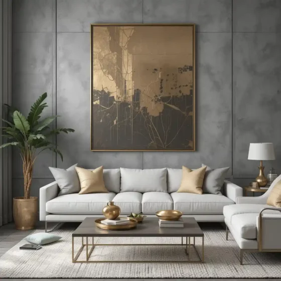 Textured Grey Walls with Gold Artwork
