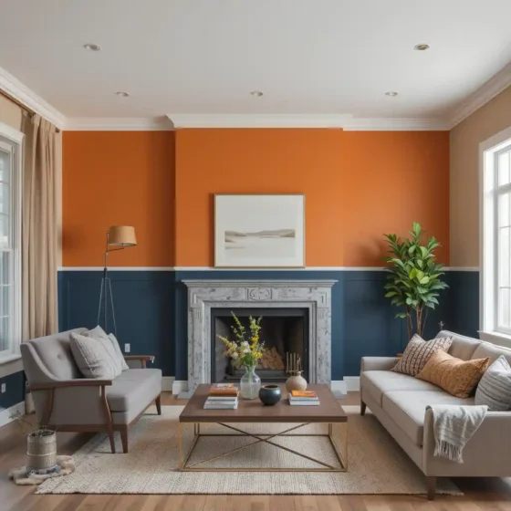 Two-Tone Walls with Navy Below and Orange Above