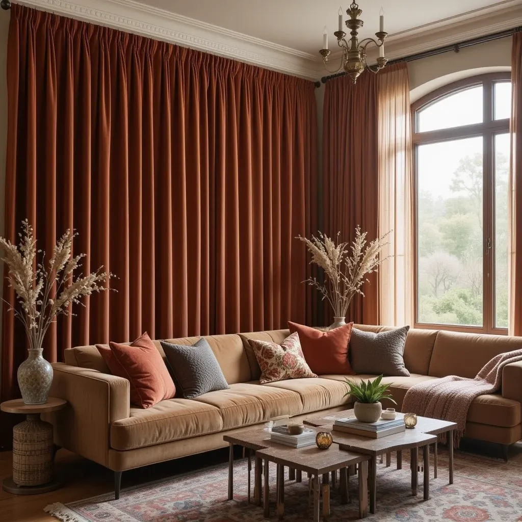 Velvet Boho Curtains in Deep Earth Tones