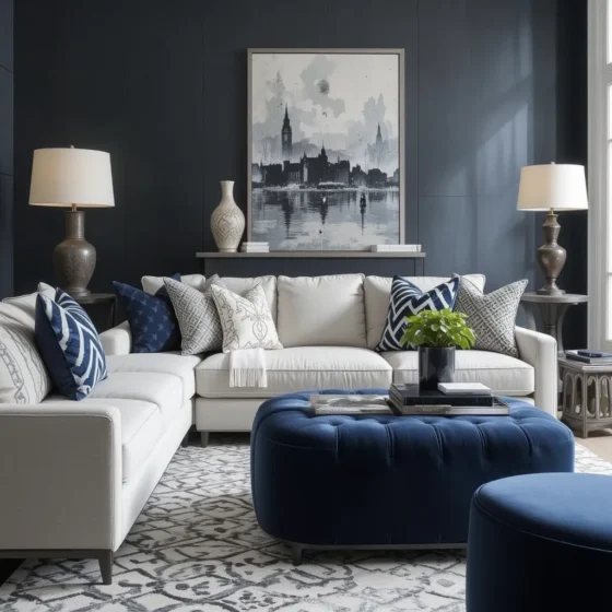 Velvet Navy and Black Ottomans for a Luxe Touch