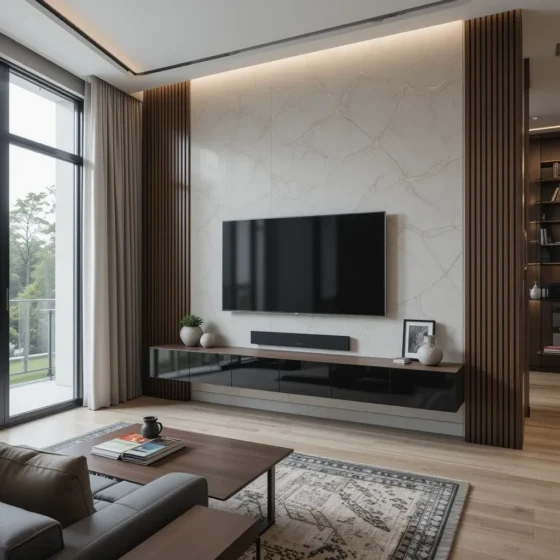 Wall-Mounted TV with Floating Console