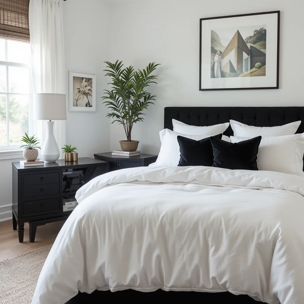 White Bedding with Black Throw Pillows