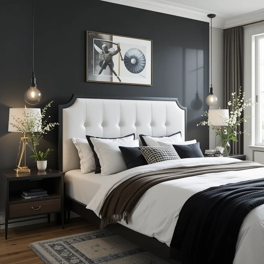 White Upholstered Headboard with Black Frame