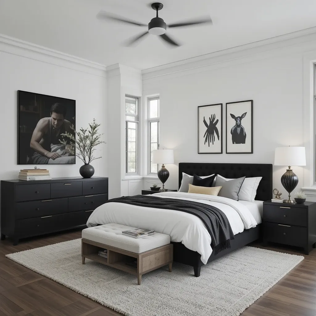 White Walls with a Black Statement Dresser