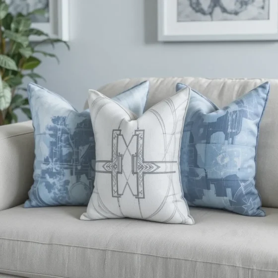 White and Blue Throw Pillows for Contrast