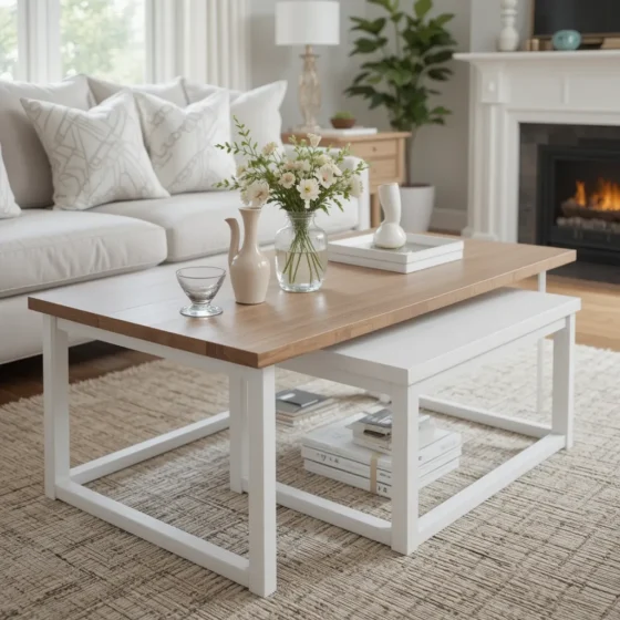 White and Wood Coffee Table Pairing
