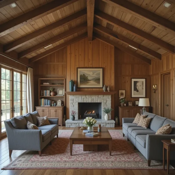 Wood Paneling with Exposed Beams