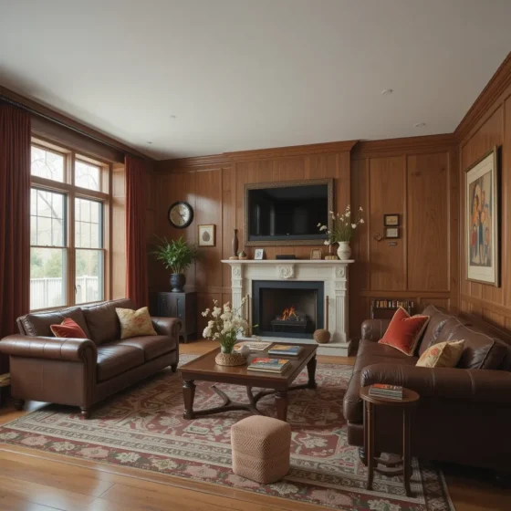 Wood Paneling with Leather and Velvet Accents