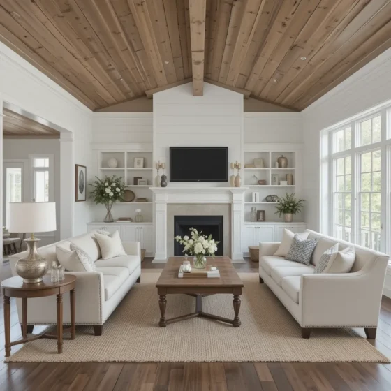 Wooden Ceiling with White Shiplap Walls