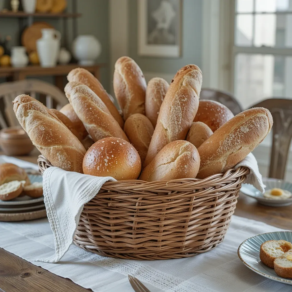 Woven Basket with Bread Loaves