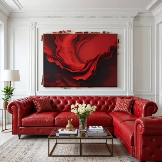 Add a Red Leather Couch for a Luxurious Touch