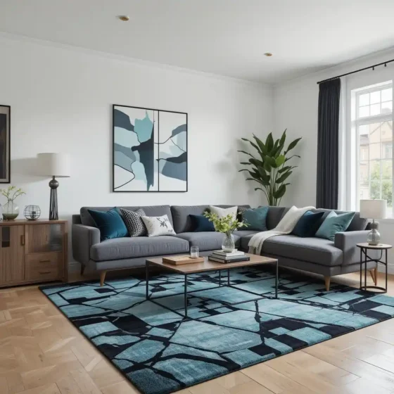 Black and Teal Geometric Rugs for a Modern Look