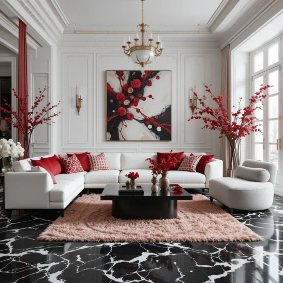 Black and White Marble with Red Accents