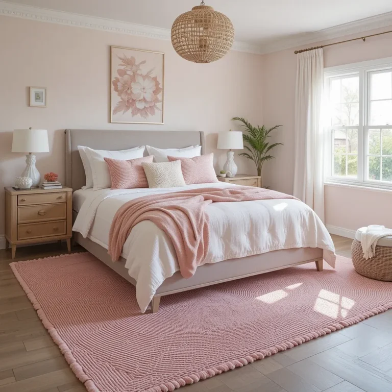 Blush Pink Rug with Woven Texture