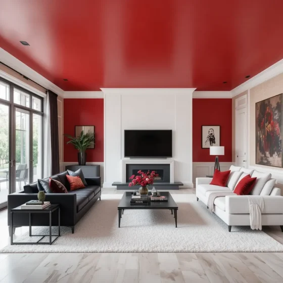 Bold Red Ceiling for a Dramatic Effect