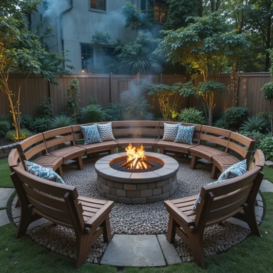 Charming Circular Bench Around a Fire Pit