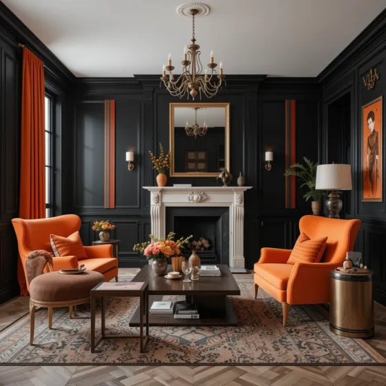 Chic Black Paneling with Orange Stripes