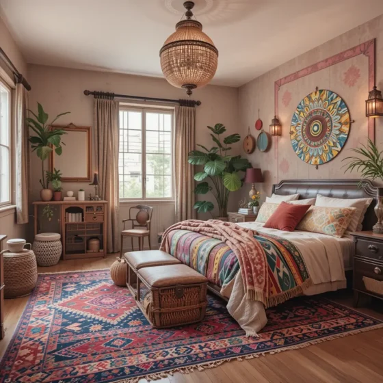 Colorful Kilim or Tribal-Inspired Rug