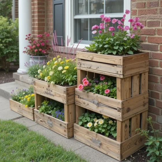 DIY Wooden Crate Flower Bed