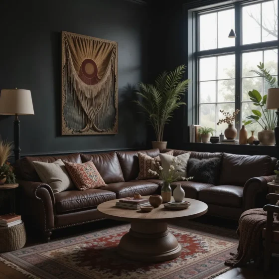 Dark Leather Accents for a Luxe Boho Vibe
