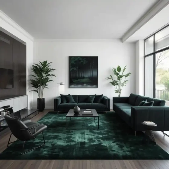 Deep Forest Green Rug with Black Accents
