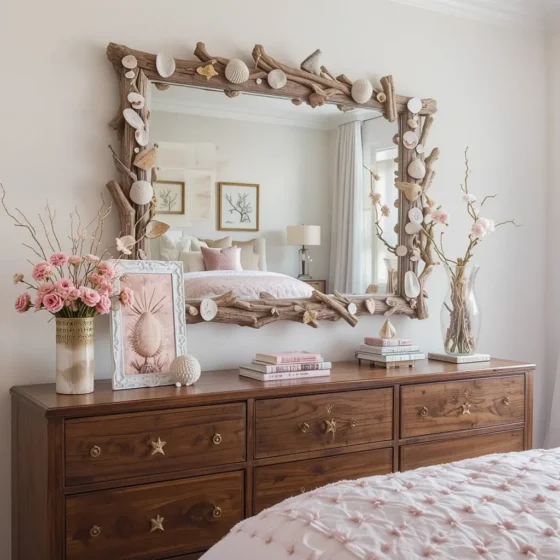 Driftwood Mirror with Pink Accents