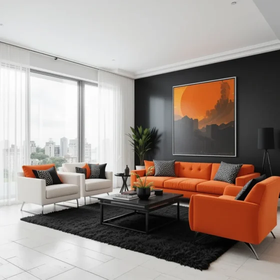 High-Contrast Monochrome with Orange Statements