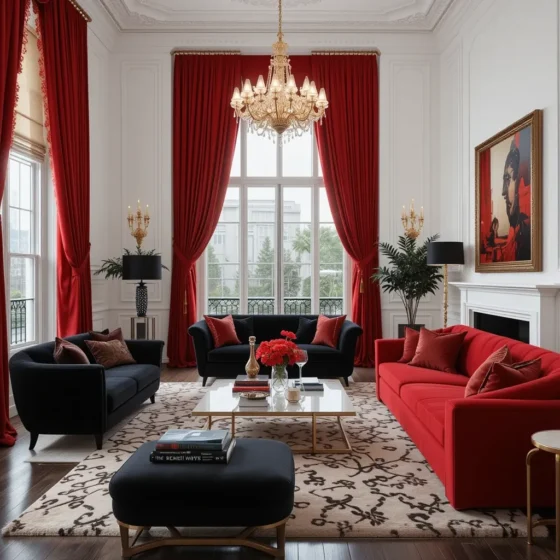 Hollywood Glam with Bold Red Curtains