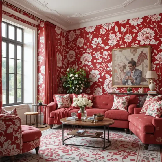 Incorporate Red and White Patterned Wallpaper