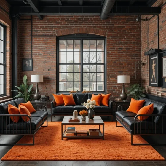 Industrial Chic with Exposed Brick and Orange Highlights