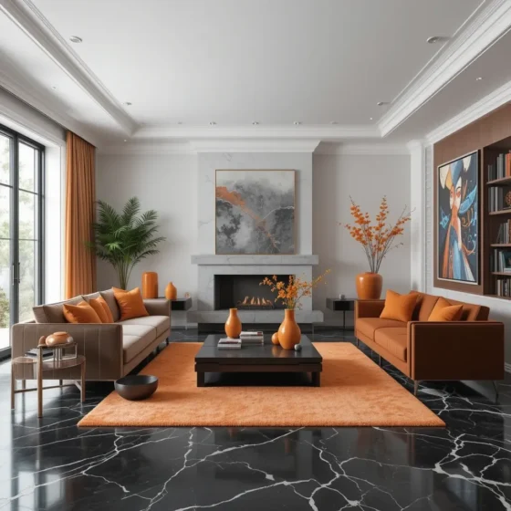 Luxe Black Marble with Subtle Orange Touches