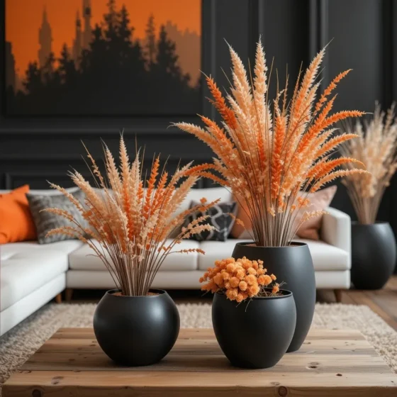 Nature-Inspired Decor with Orange and Black Accents