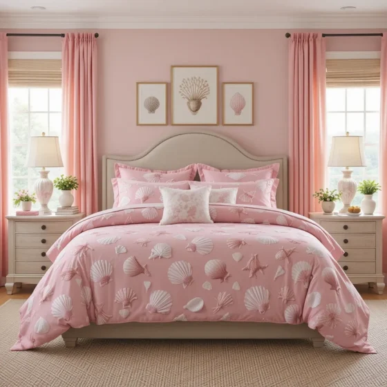 Pink Patterned Duvet with Shell Motifs