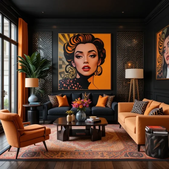Playful Pop Art with Black and Orange Elements