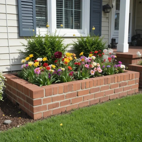 Raised Brick Flower Bed