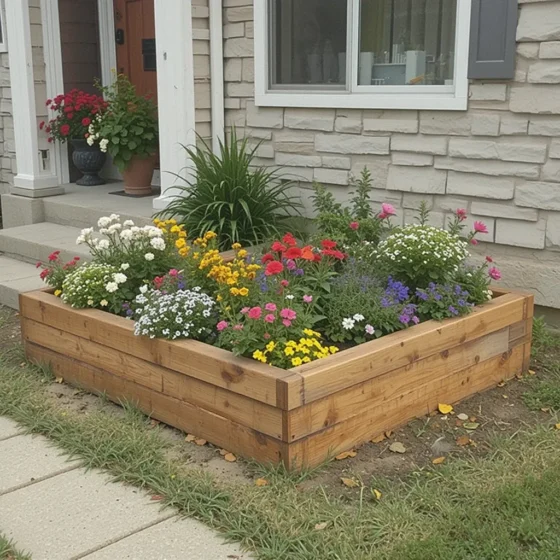 Raised Flower Bed with Timbers