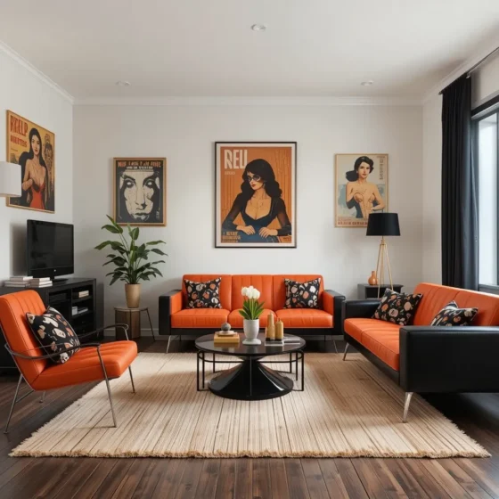 Retro Vibes with Orange and Black Vinyl Accents