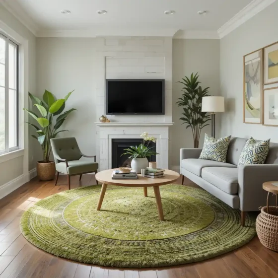 Round Green Rug in a Small Living Room