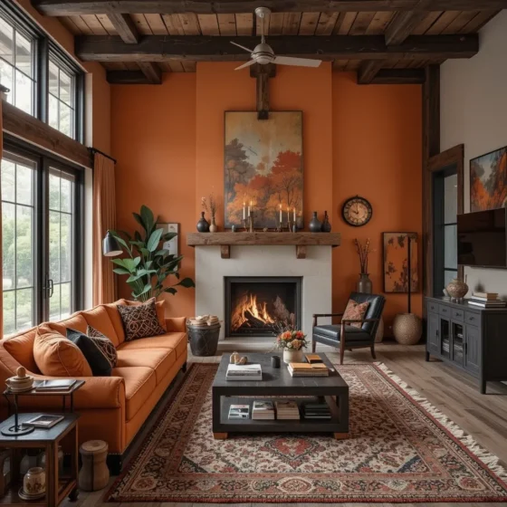 Rustic Charm with Wooden Elements and Orange Hues