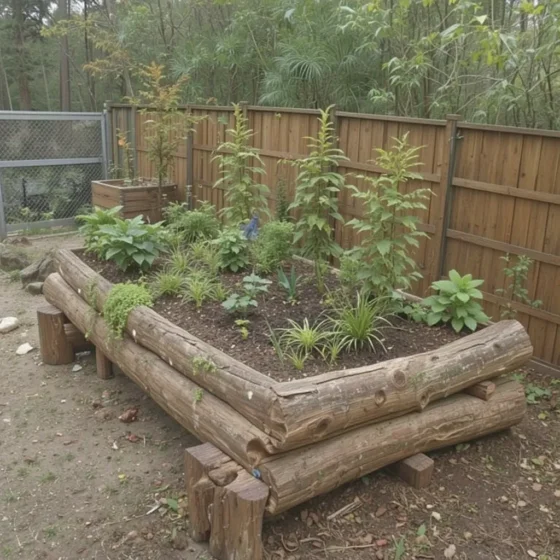 Rustic Log Garden Bed