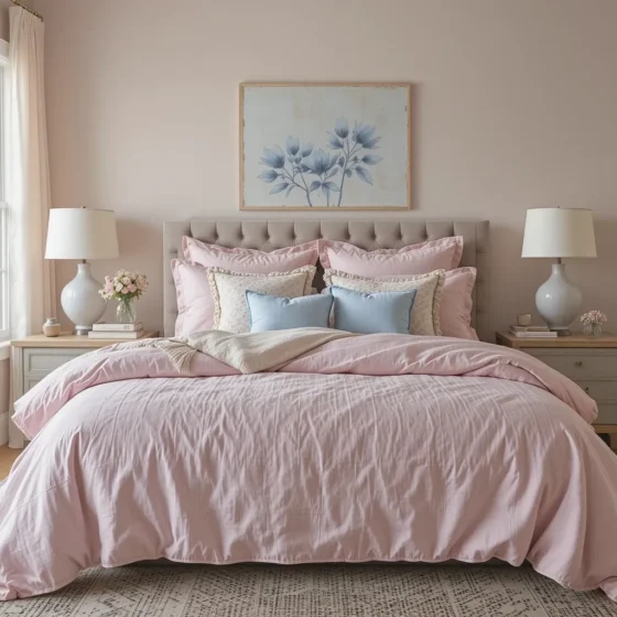 Sandy Pink Bedding with Linen Texture