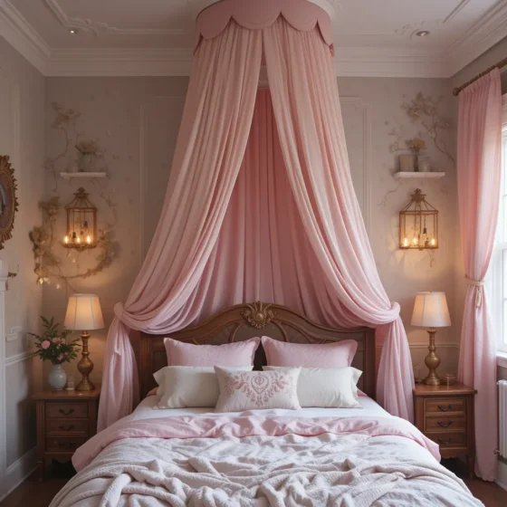 Soft Pink Canopy Draped from the Ceiling