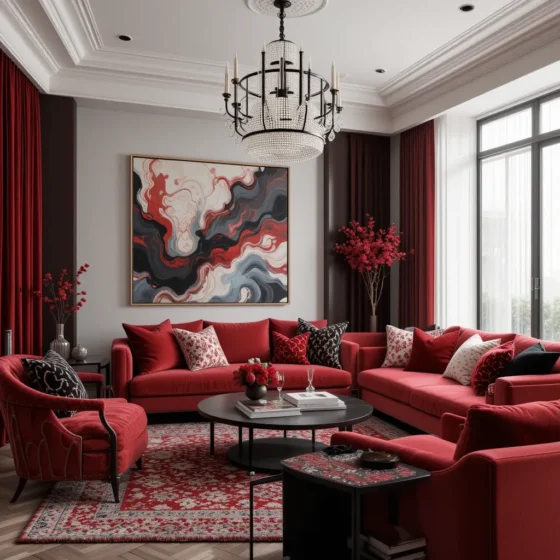 Soft Textures with Red, Black, and White Fabrics