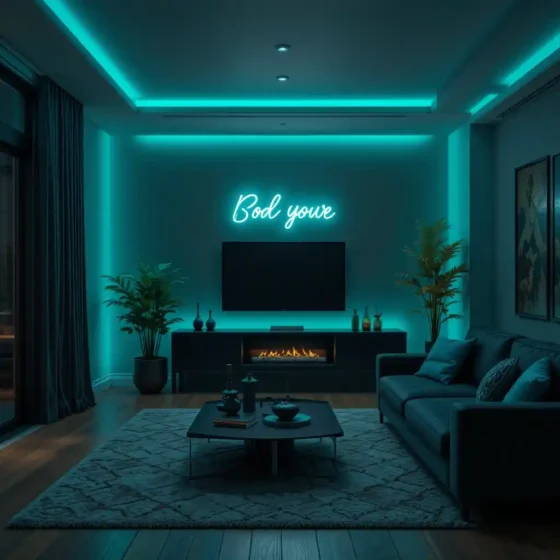 Teal LED or Neon Lighting for a Contemporary Vibe